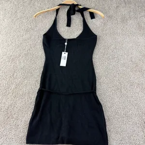 Frankies Bikinis Dolly Knit Mini Dress Women XL Black Halter O-Ring New LBD Y2K‎ thumbnail 8