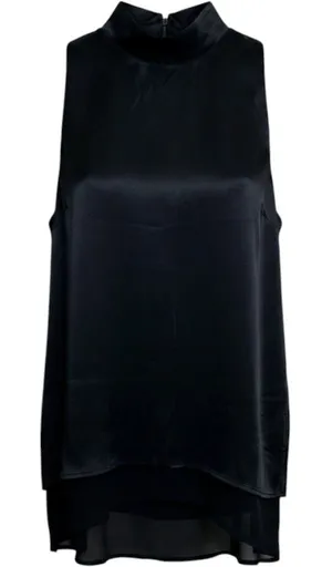 Maeve Anthropologie Black Satin Mock Neck Layered Sleeveless Blouse Medium thumbnail 1