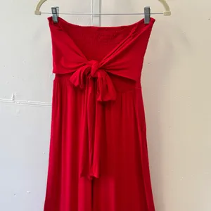 Venus Red Strapless Smocked Tie Front Wide Leg Jumpsuit Small Pockets Soft thumbnail 4