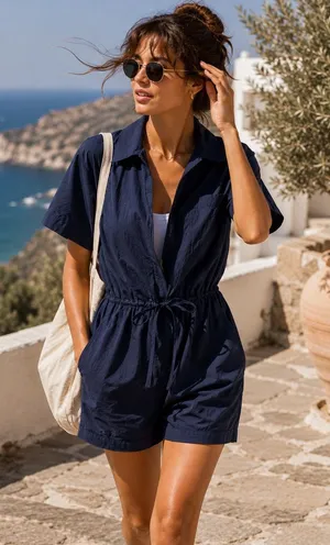 Sweaty Betty Anytime Romper S Navy Coastal Cool Travel Off Duty Euro Summer NWT thumbnail 1
