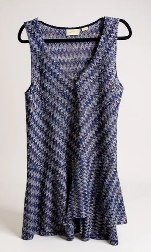 Anthropologie Maeve Shift‎ Dress Chevron Zigzag Multicolor Knit Ruffle S thumbnail 1