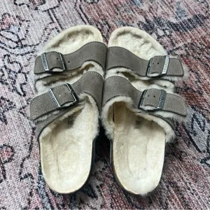 Birkenstock Arizona Shearling Sandals Suede Stone Coin Size 8.5 US 39 thumbnail 6