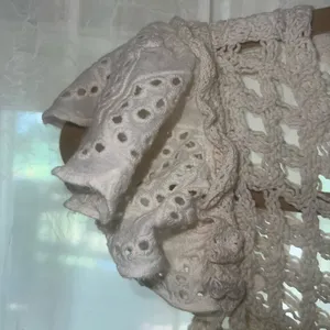 Bishop + Young from Anthropologie Crochet Cream Eyelet Flutter Sleeves top XXS thumbnail 6
