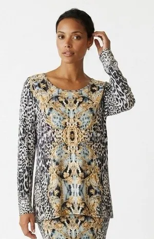 Chico's Animal Print Long Sleeve Blouse Size 1 Or Medium thumbnail 1
