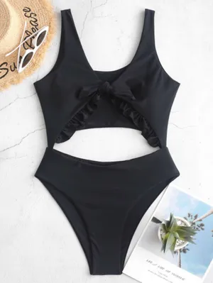 Zaful Tie Front Cutout One Piece Swimsuit thumbnail 2