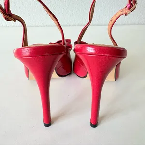 NOWT Halogen Red Leather Pumps 4” Heels Sling Back Y2K Shoes Women’s Size 6.5 M thumbnail 4