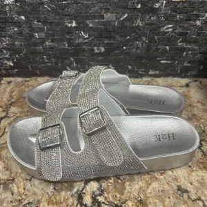 H2K Espen Silver Glitter Double Buckle Adjustable Comfort Size 9 Slides Sandal thumbnail 4