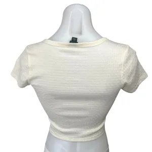 Wild Fable White Ribbed Knit Scoop Neck Short Sleeve Henley Crop Top Size XS thumbnail 2