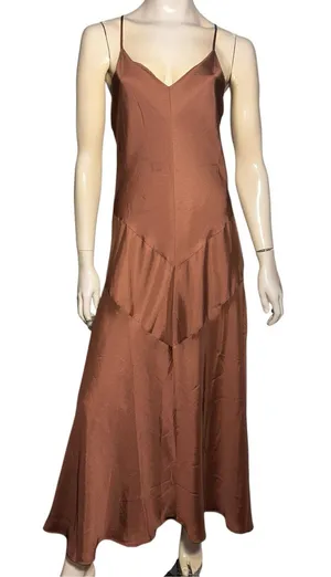 Banana Republic Women’s Size S Tall Brown Poly Satin Maxi Criss Cross Slip Dress thumbnail 1