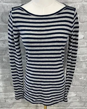 J. Crew Artist T Navy and Gray Striped Long Sleeve thumbnail 1
