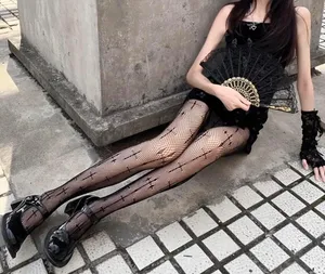 Cross Pattern Fishnet Tights, Hollow Out High Waist Mesh Pantyhose, Women's Stockings & Hosiery One Size 100% Polyester thumbnail 7