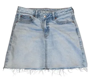 American Eagle Light Wash Denim Mini Skirt Raw Hem Blue Size 6 thumbnail 1