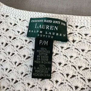 Lauren Ralph Lauren White Exclusive Hand Knit V-Neck Cardigan Petite Medium thumbnail 7