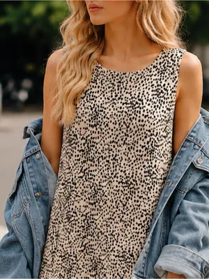 EXPRESS Black & Cream Animal Print Tank Mini Dress Size Large Soft Swingy Summer thumbnail 1