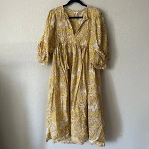 Sundry Anthropologie Floral 3/4 Sleeve Midi Dress Yellow Size 2 thumbnail 2