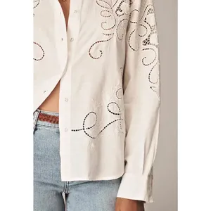 NWT By Anthropologie White Button Up Eyelet Blouse Floral Breezy Spring Size M thumbnail 5