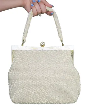 Vintage 60s White Hand Made Beaded Purse - Made in Hong Kong thumbnail 1