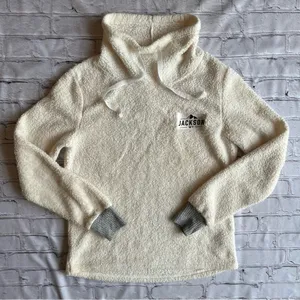 Jackson Hole Wyoming Ivory Fleece Cowl Neck Top Ski & Snowboard Winter Resort thumbnail 1