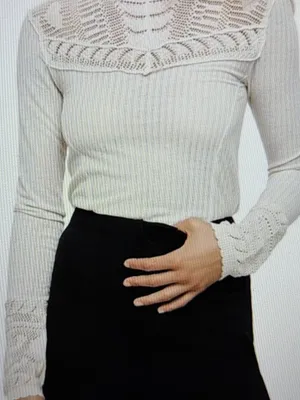 Free People M Black "Colette" Long Sleeve Pointelle Ribbed Crochet Knit Top thumbnail 2