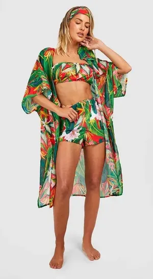 Boohoo Tropicana Three Piece Beach Co-ord Set MD thumbnail 1