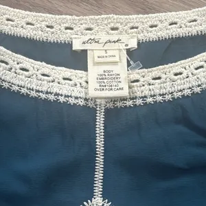 Ultra Pink Blue Embellished Blouse with Peter Pan Collar Crochet Detail Boho Top thumbnail 3