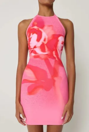 KHY Smooth Stretch Halter Mini Dress Pink thumbnail 1