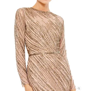 Mac Duggal Long Sleeve Beaded Column Gown Dress Mocha Size 4 thumbnail 5