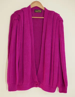 Vintage Magenta 100% Alpaca Oversized Cardigan Slouchy Vibrant Retro Funky thumbnail 1