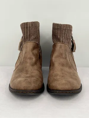 b.o.c. Born Bendell Taupe Faux Leather Knit Collar Tassel Ankle Booties 9M thumbnail 2