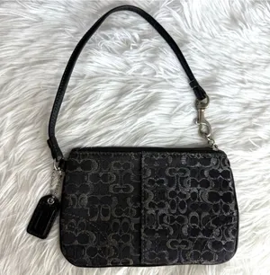 COACH Black Gray Signature Canvas Wristlet thumbnail 1