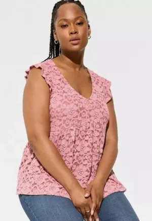Torrid Stretch Lace V-Neck Ruffle Babydoll, Size 00 (M-10) thumbnail 1
