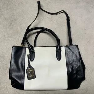 Lauren Ralph Lauren Newbury Black & White Large Double Zipper Shoulder Bag thumbnail 1