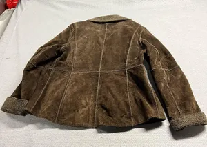 New York by Winlit Brown 100% Leather Shearling Vintage Collar Full Zip Jacket L thumbnail 5