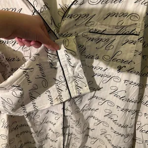 Victoria's Secret White Black Script Print Cotton Pajama Top Womens Medium thumbnail 4