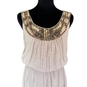 Womens L-XL Taupe Beaded Sequin‎ Neckline Sleeveless Maxi Dress Cowl Back thumbnail 4