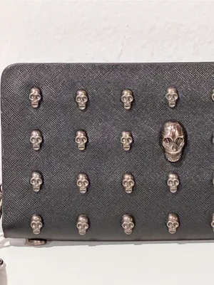 Thomas Wylde Metal Skull Black Vegan Leather Wristlet Zip Wallet Gothic thumbnail 2