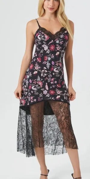 Y2K Lace Floral Maxi Dress Dark Romance Small WhimsyGoth Fairy Grunge NWOT thumbnail 1