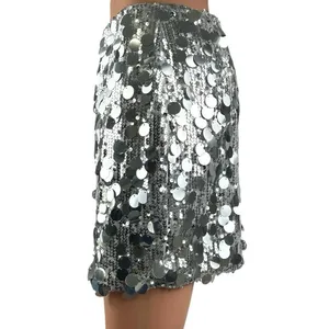 Women's Silver Sequin Sparkly High Waist Zip Mini Bodycon Pencil Skirt Size M thumbnail 2
