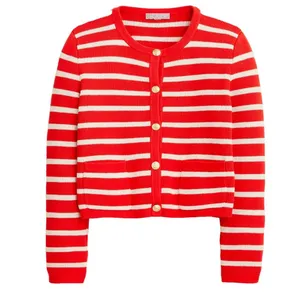 NWT J.Crew Emilie Sweater Lady Jacket in Red Ivory Stripe Knit Cardigan XS thumbnail 4