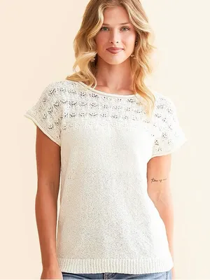 Blu Pepper Eyelet Yolk Short Sleeve Sweater Size Medium thumbnail 2