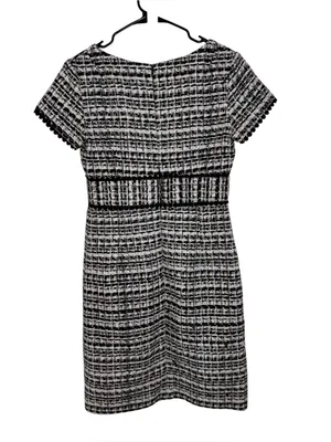 Sara Campbell Tweed Sheath Dress Black White Bouclé Career Country Club Size 0 thumbnail 3