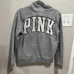 Victoria Secret PINK Heathered Gray Logo 1/4 Zip Pullover Sweatshirt Size Medium thumbnail 5
