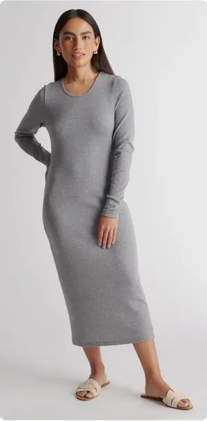 Quince Womens Soft Tencel Rib Knit Long Sleeve Midi‎ Lounge Dress Size XS Gray thumbnail 1