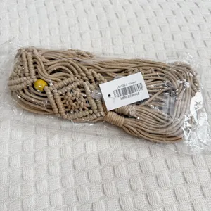 NWT Macrame Boho Woven Rattan Straw Rope Braid Waist Belt Khaki Tan thumbnail 6