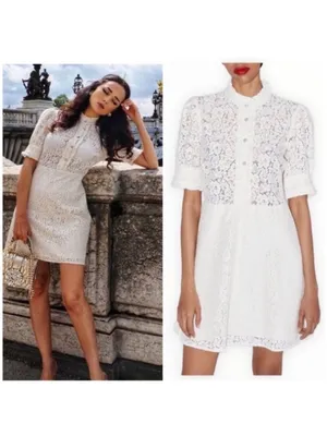 $110 Zara oyster white lace dress with jewel buttons M thumbnail 2