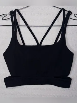 Lululemon Ribbed Nulu Strappy Yoga Longline Bra Light Support Size 4 Black Yoga thumbnail 3