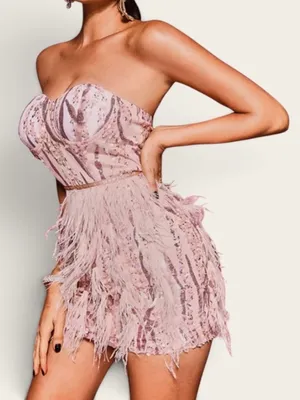 BELLA BARNETT Strapless Pink Sequin & Feather Cocktail Dress Size Small thumbnail 4