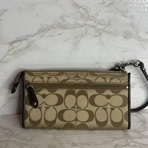 Coach Ashley Signature‎ Sateen Zippy Wallet Wristlet Satin Canvas tan thumbnail 3
