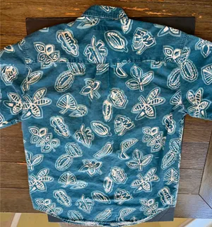 Bugle Boy Company Men's Short Sleeve Button-Down Shirt Teal Blue Floral Leaf thumbnail 8
