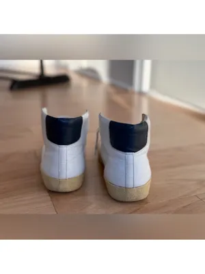 Saint Laurent White Leather High-Top Sneakers with Cream Sole thumbnail 4